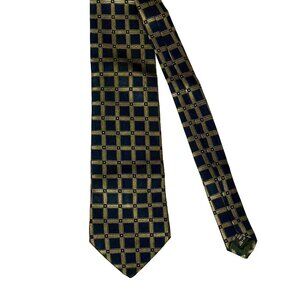 Ermenegildo Zegna Woven Silk Mens Tie Necktie Italy Check Black Gold Blemish